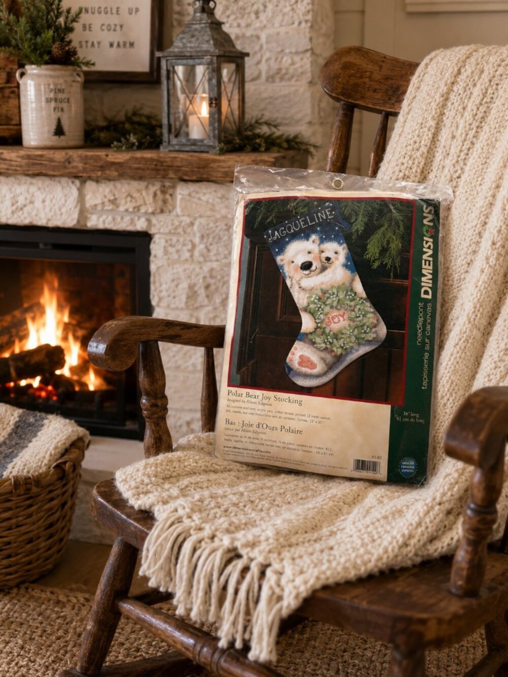 Vintage (2001) New Unopened Dimensions Needlepoint "Polar Bear Joy Stocking" Kit